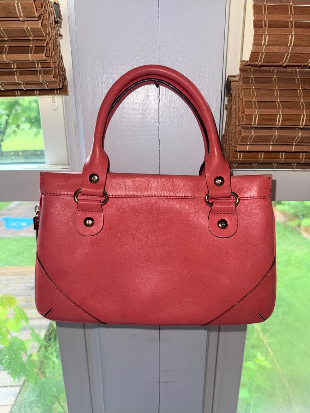 Kate Spade Wellesley Quinn Leather Triple Compartment Satchel Bag Coral Pink